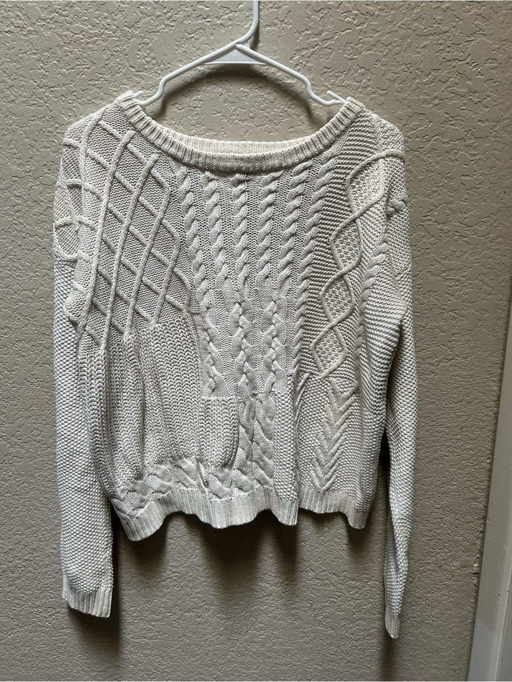 Mango Suit Mixed Cable Knit Crewneck Sweater - Cream / Off-White